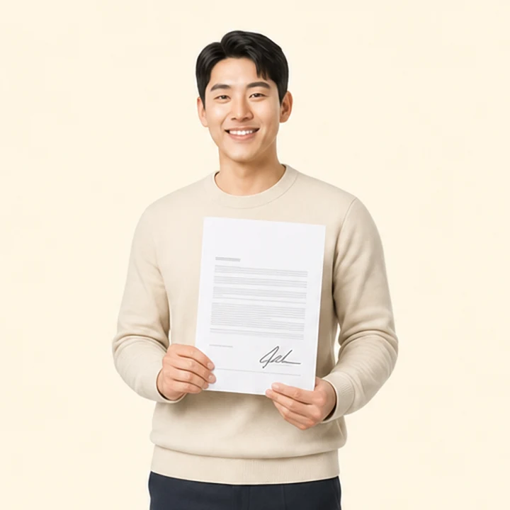 신용불량자 신차 장기렌트 서면 견적서를 들고 있는 고객